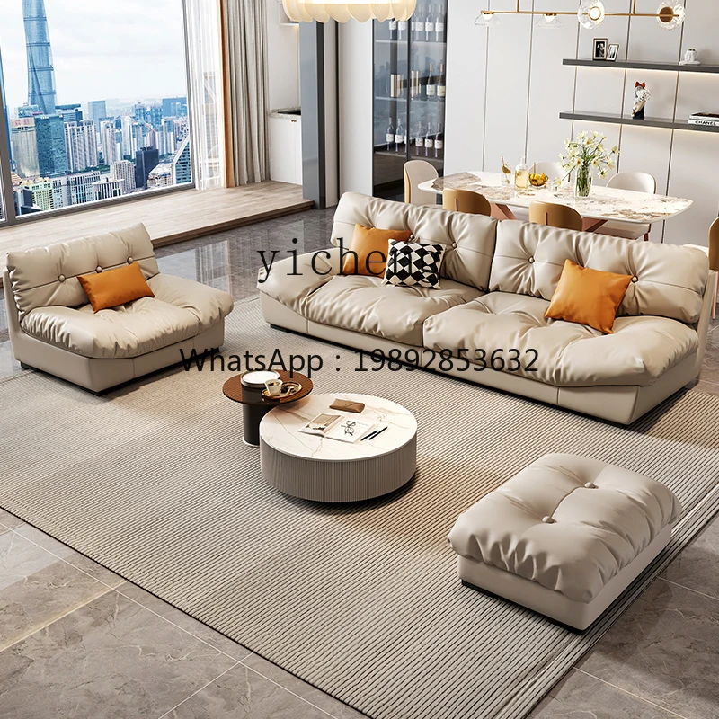 

BB cloud leather sofa first layer cowhide cream style modern light luxury simple living room straight row sofa