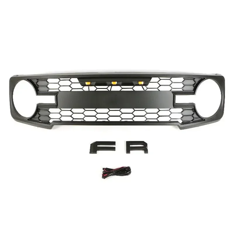 Fit For 2022 Ford Bronco Front Grille with 3 amber LED lights w/ Letters