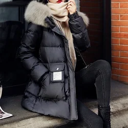 2025 New Women Down Cotton Coat Winter Jacket Female Mid Length Version Parkas Thick Warm Outwear Fur Collar Hooded Overcoat