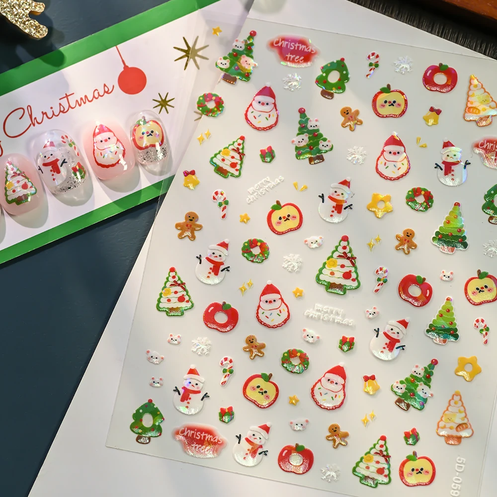 1Pc 5D Geprägte Rosa Weihnachten Baum Kranz Nagel Aufkleber Schneeflocken Bogen Glocke Weihnachten Socke Nagel Aufkleber Selbst-klebe maniküre Slider