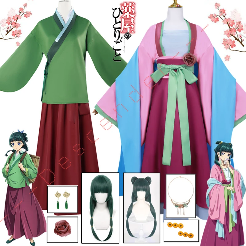 Maomao Cosplay Costume Perruque pour Femme, Anime The Apothecary Diaries, Jupe, Haut Vert, Épingle à Cheveux, Kusuriya No Hit209 Pain, Halloween