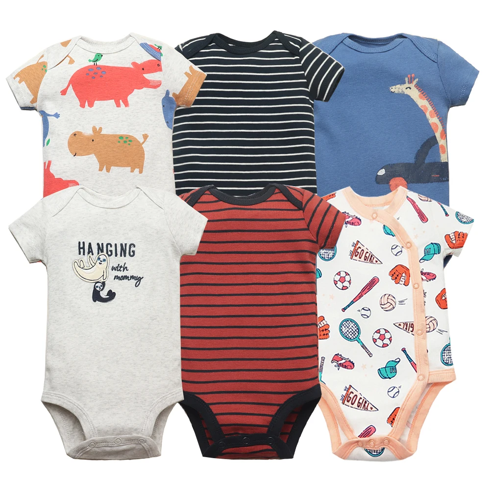 New Cartoon Baby Boys Girls Bodysuit 6PCS Short Sleeve 100% Cotton Baby Clothes 0-24Months Newborn Body Bebe Jumpsuit Clothing