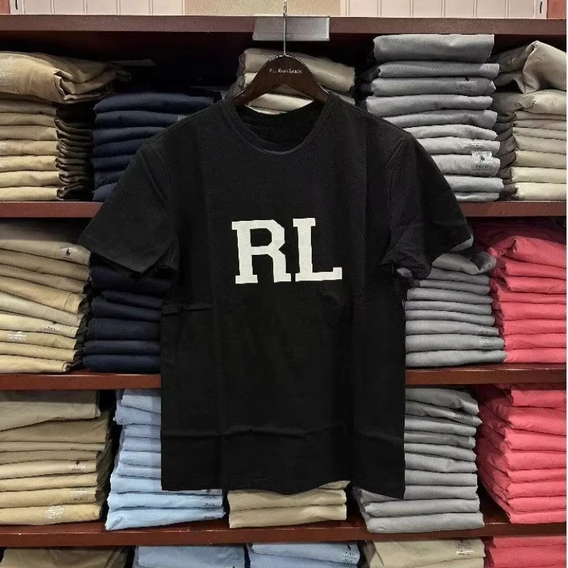 

2025 Fashion brand summer Breathable RL printed men's and women's round-neck short-sleeved simple casual cotton T-shirts