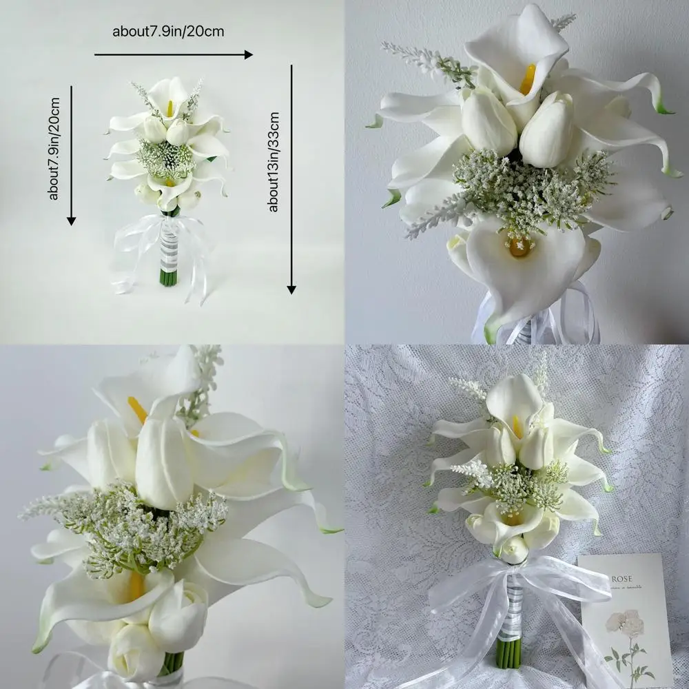 

Floral Bouquet 10 Artificial Calla Lilies with 8 Artificial Tulip Flowers, Bridesmaid Bouquet with Wedding Ceremony Festivals An