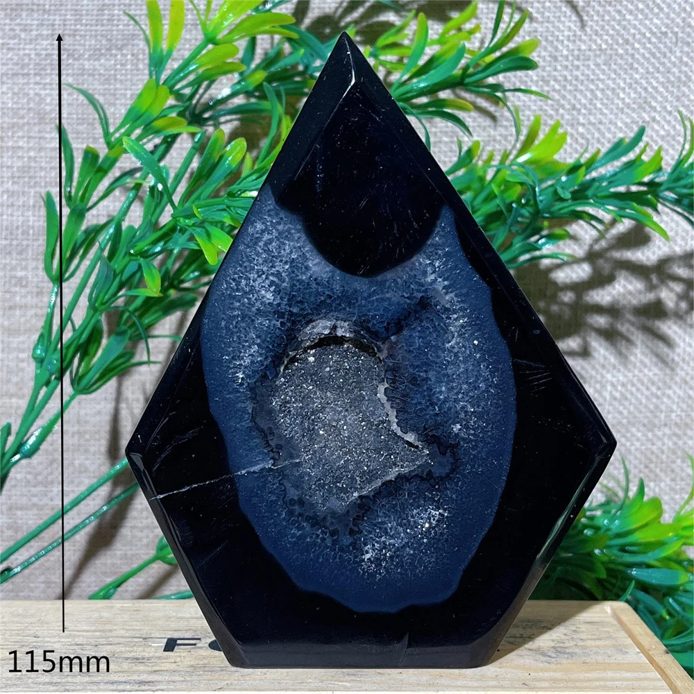 Crystal Natural Black Agate Torch Geode Flame Free Form Point Slab Stone Wicca Spiritual  Gemstones Minerals Home Decoration