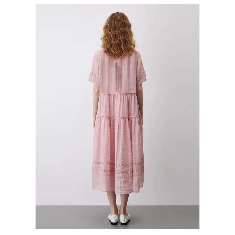 100% Linen Women's Dress French Vintage Elegance Pink Spring and Summer Dress Holiday Outdoor Casual Light Luxury Women's Dress