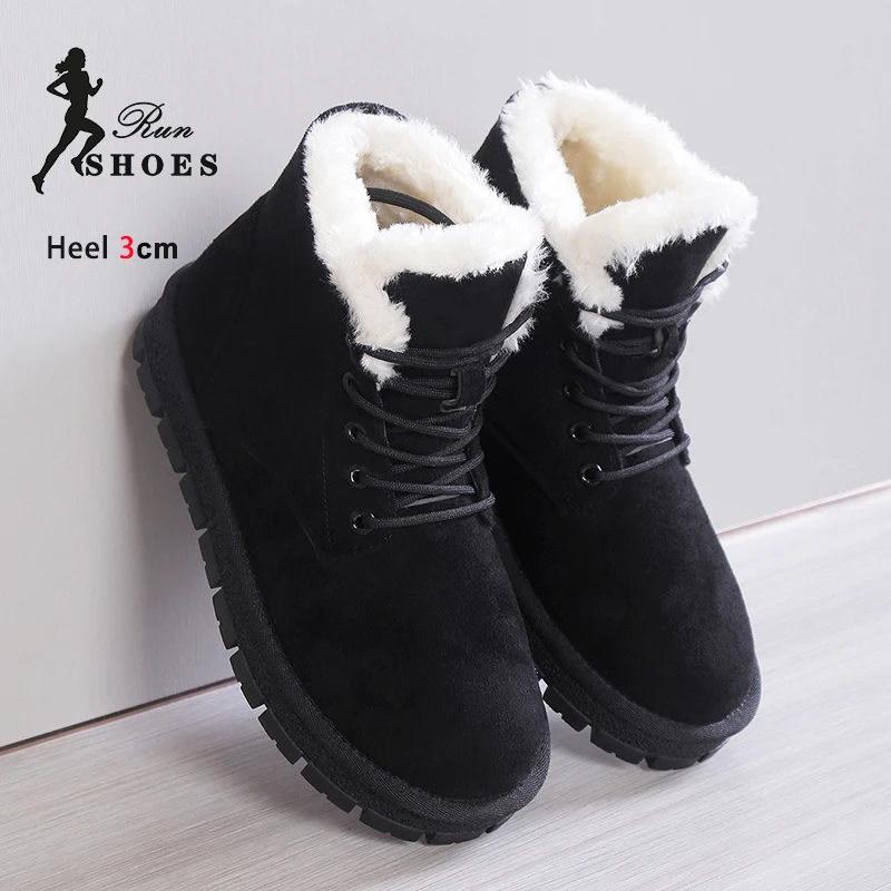 

Женские зимние ботильоны без шнуровки на толстой платформе, модная теплая зимняя обувь на толстом каблуке 3 см на шнуровке, черные короткие ботинки