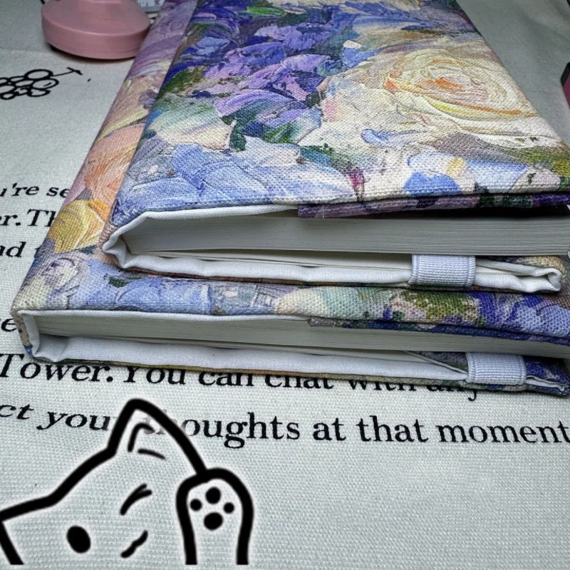 A4/A5/A6/B5 Retro Oil Painting Fabric Book Cover Floral Handmade Cloth Novels Notebook Protector Case Ledger Textbook Decoration