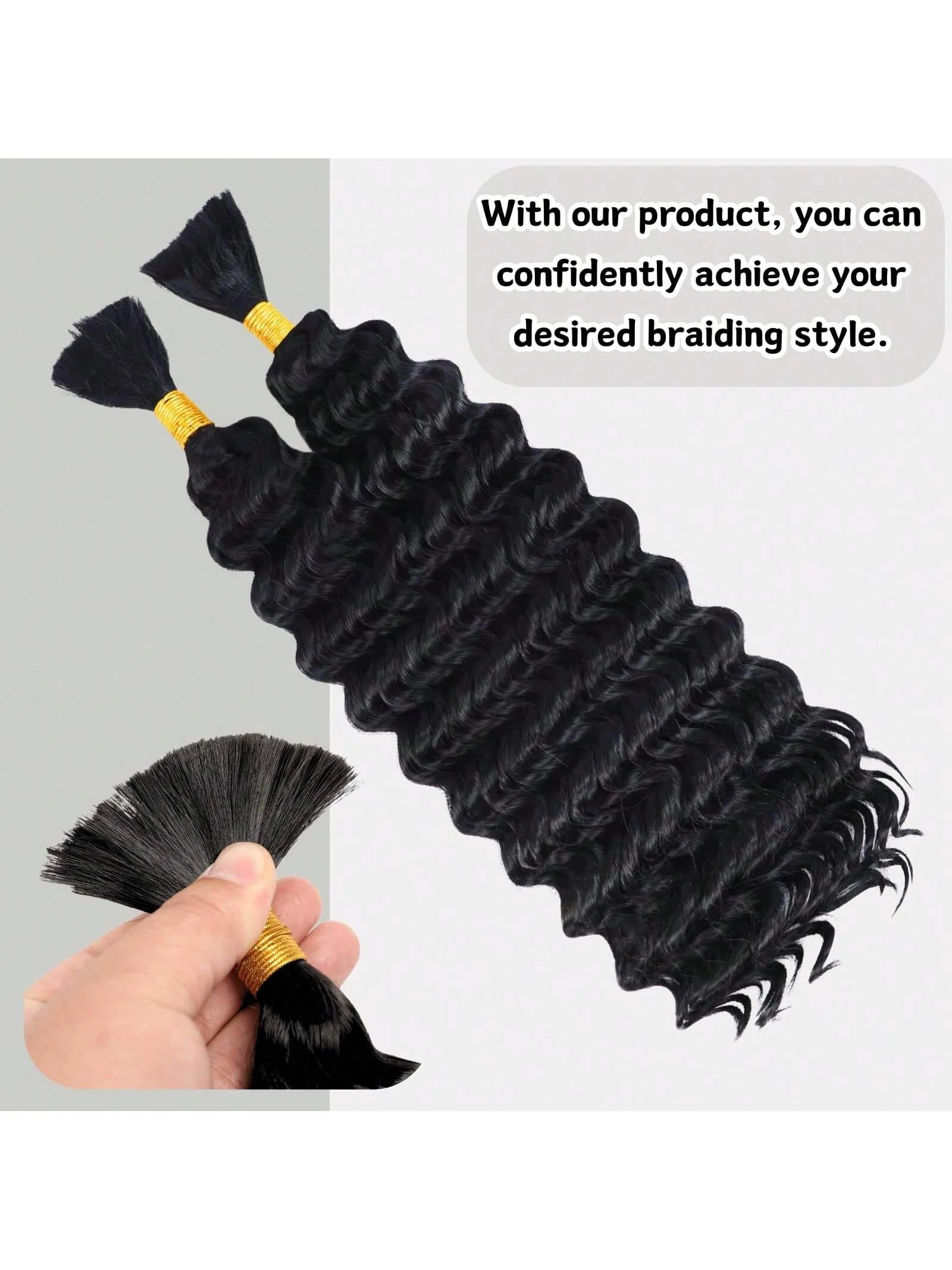 شعر مموج عميق لتضفير الشعر 100 جرام بدون لحمة 14 بوصة حزمة شعر صناعية طبيعية سوداء رطبة ومموجة لجديلة بوهو #3