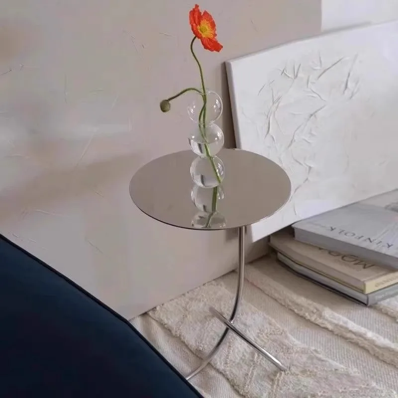 Nordic Minimalist Side Table Stainless Steel J-Shaped Coffee Desk Space-Saving End Table for Small