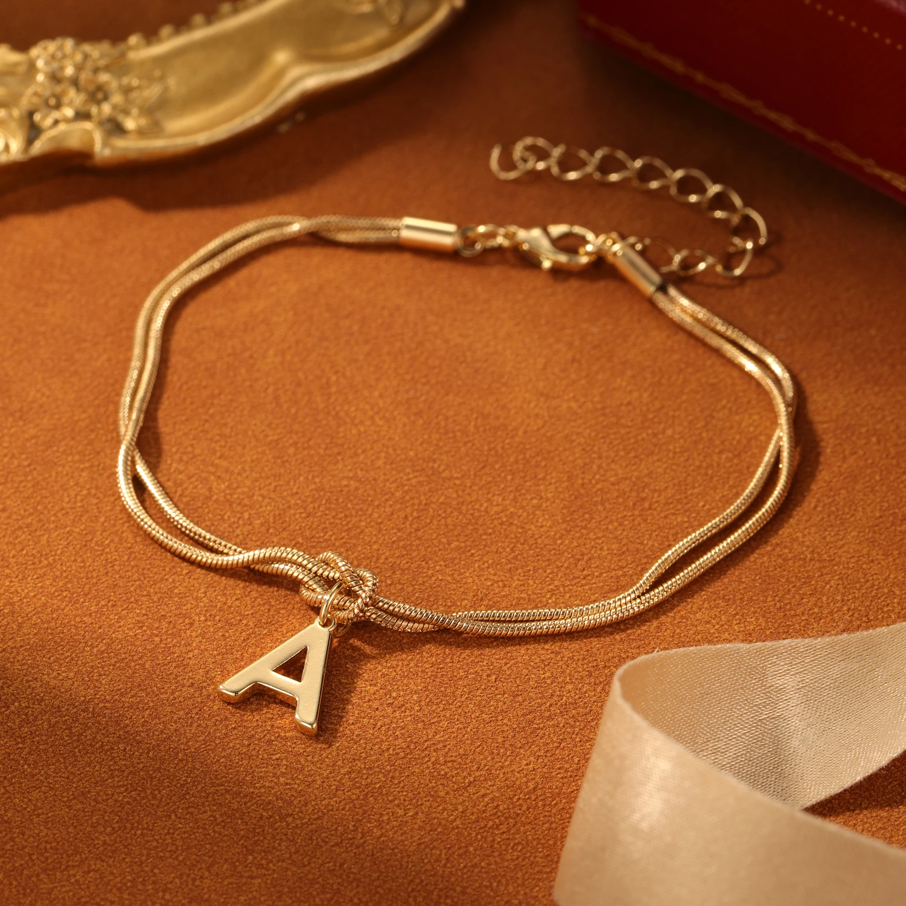 مخصص الأولي رسالة سوار شخصية معقود رسالة سوار مزدوجة الطبقات ثعبان سلسلة المرأة سوار هدية لابنة #3