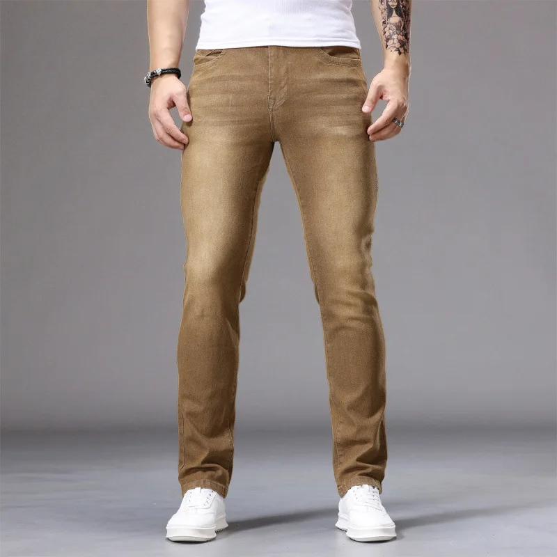 

Мужские классические джинсы с небольшими штанинами разных цветов на выбор, модные уличные эластичные брюки.