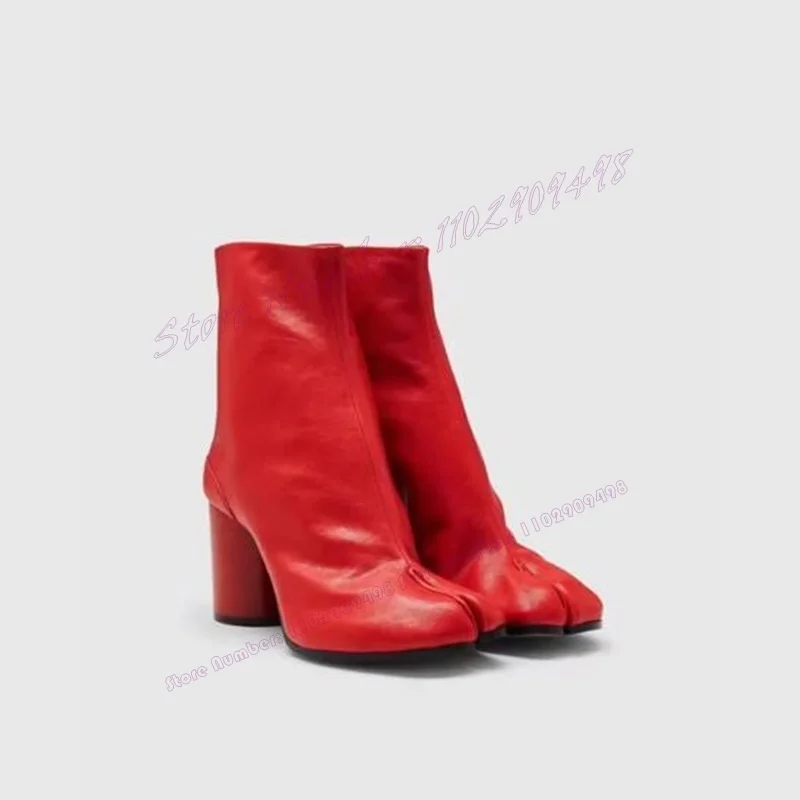 Red Split Toe Tabi Boots Matte Leather Patent Leather Shoes for Women High Heels Sexy Lady Luxury Shoes 2023 Zapatos Para Mujere