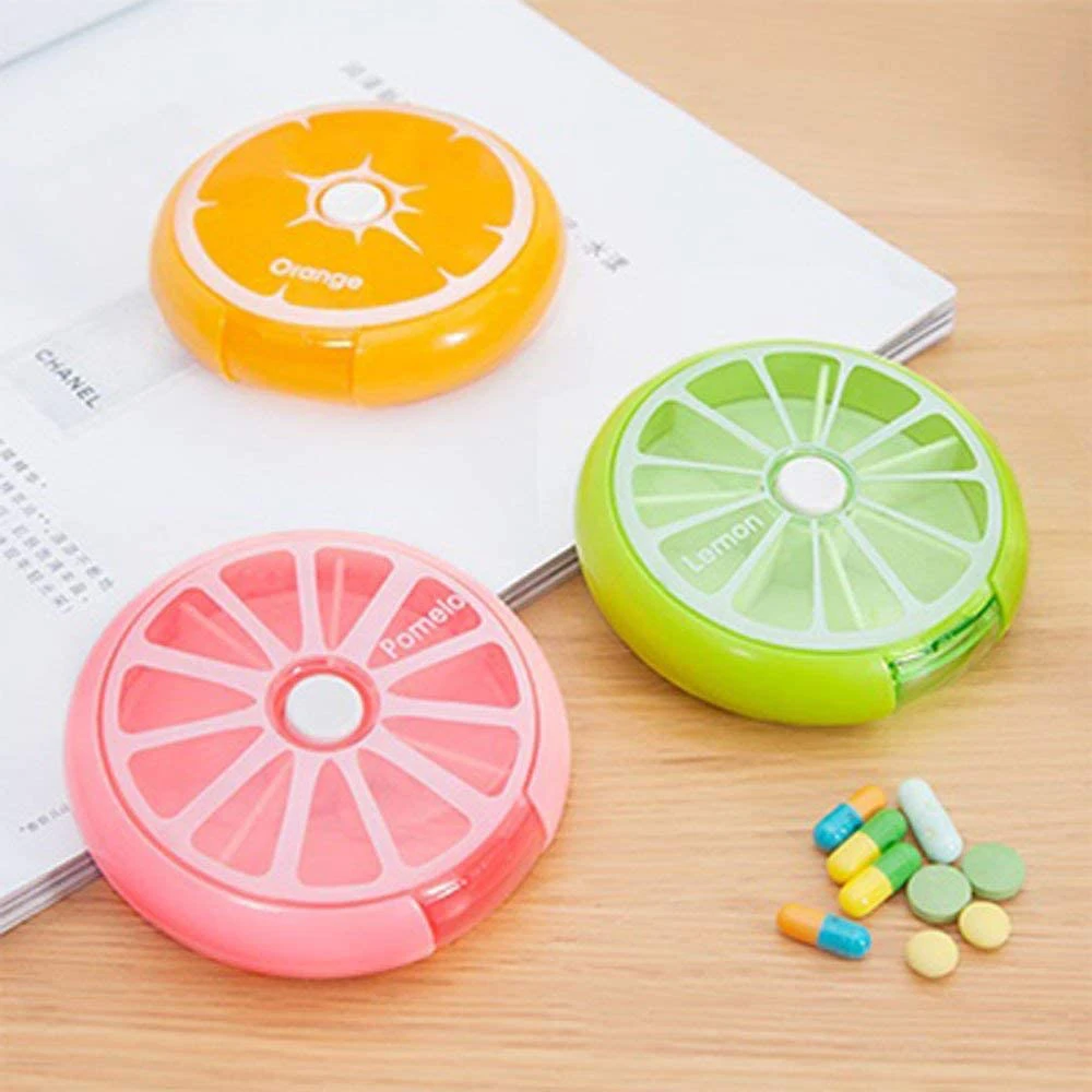 

Round 7-Grid Rotating Fruit Medicine Box 7-Day Portable 7-Grid Plastic Small Medicine Box Portable Storage Box