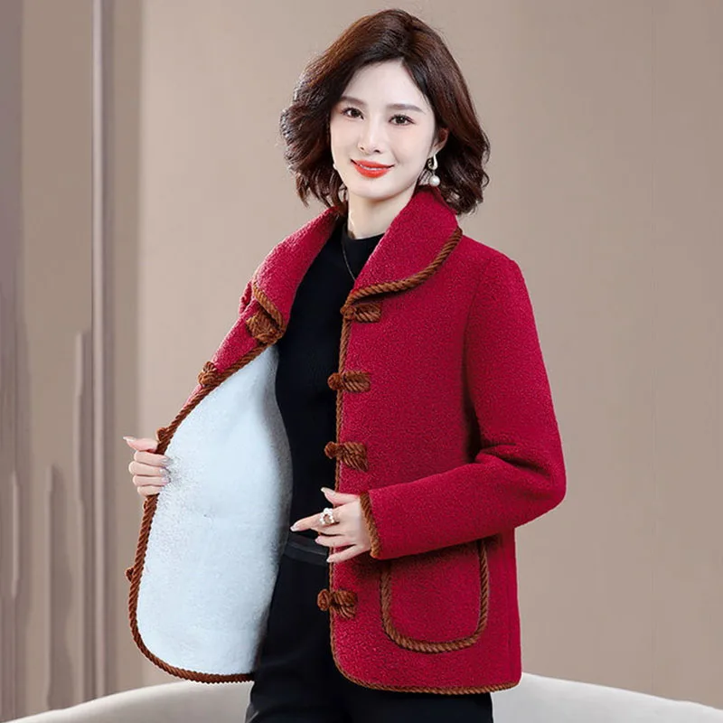 Winter Lambswool Fleece Keep Warm Cotton-padded Clothes Fashion Middle-aged And Elderly Women Particle Velvet Hooded Coat Tide.