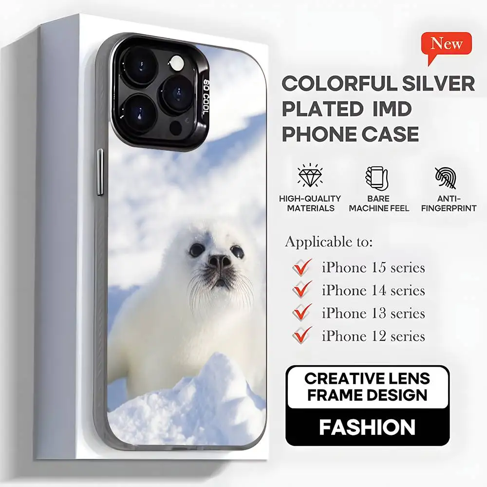 Seal Animal Cute Phone Case For iPhone 16,15,14,13,12,11,Mini,Pro,MAX,plus,Black Matte Shockproof Cover