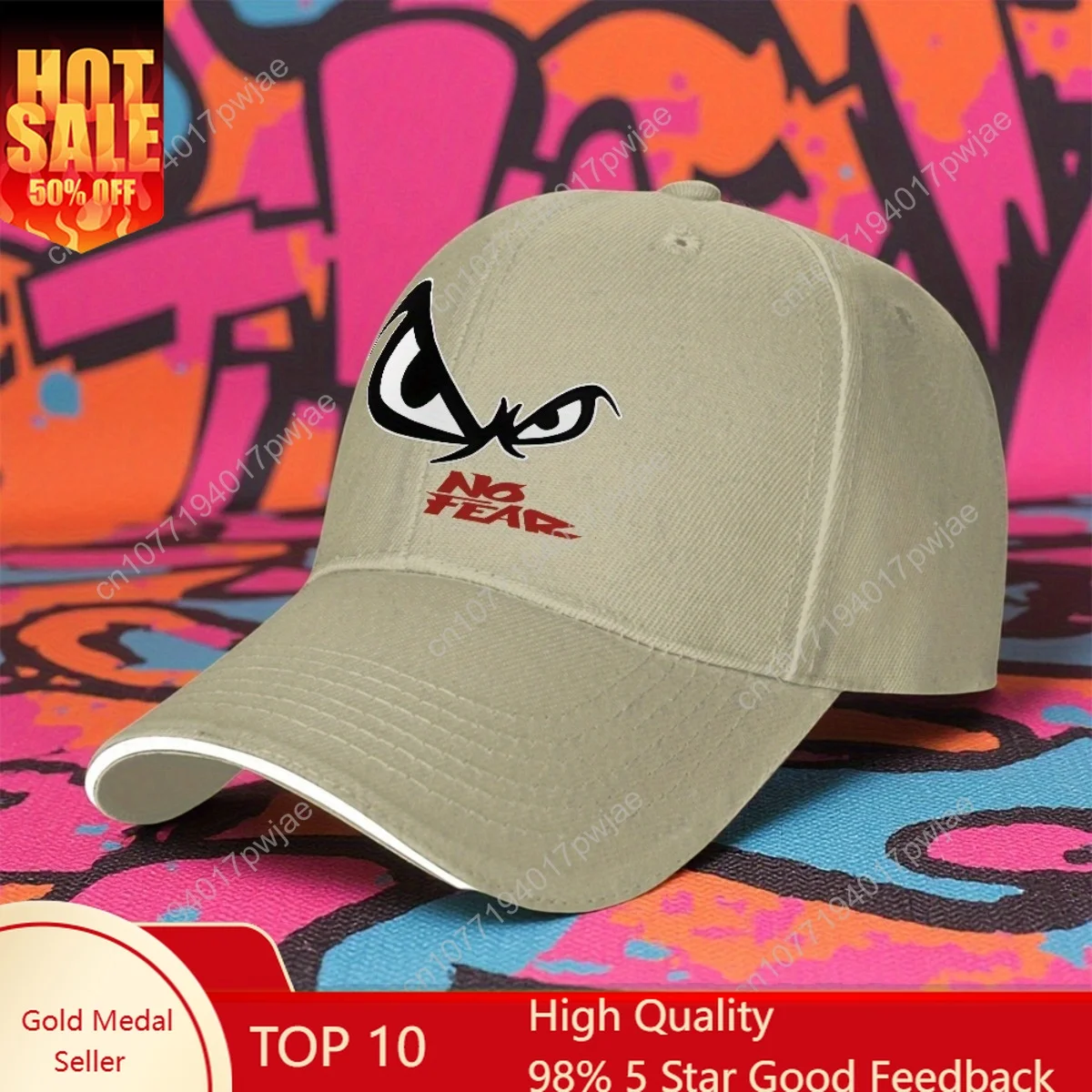 

[Graphic Baseball Cap] NO FEAR Graphic Baseball Cap - Black Polyester, Lightweight & Easy Care, Stylish Unisex Design with Angry