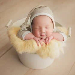 Newborn Photography Props Accessories 100% Rabbit Fur For Baby Girl New Born Photo Shooting Background Blanket Mat Basket Filler