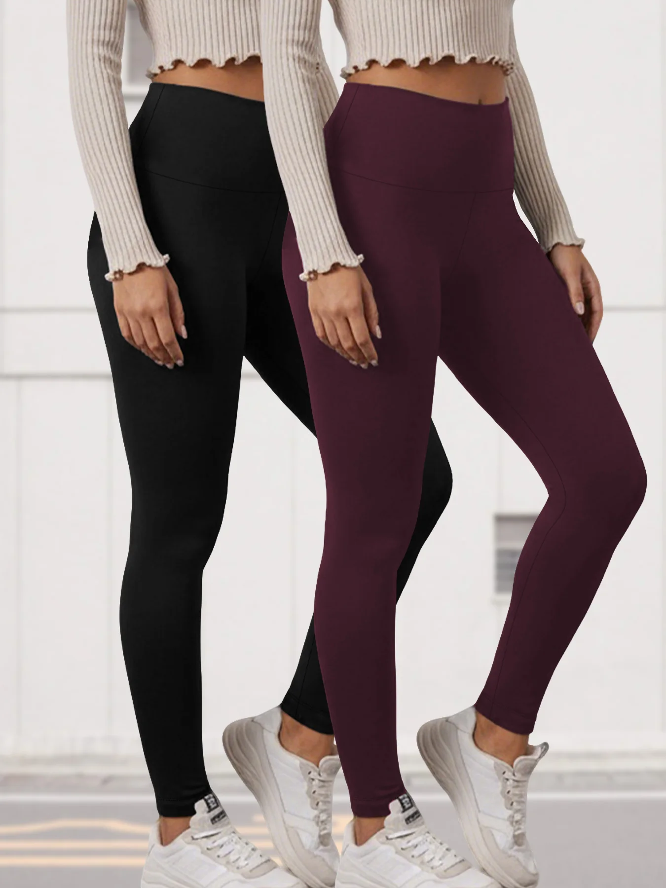 

Комплект из 2 супермягких леггинсов для женщин, с высокой талией, утягивающие, непрозрачные, для тренировок, йоги и бега.