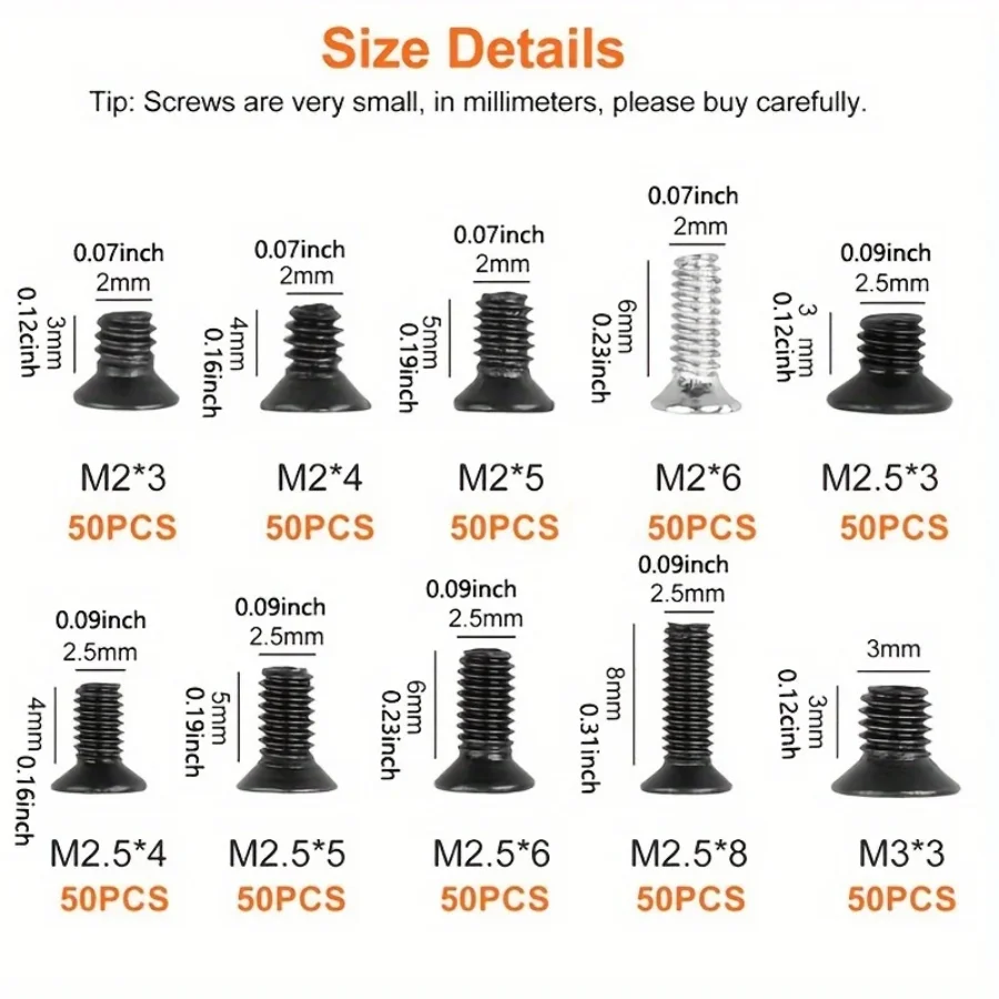 500pcs/box computer small mini screw set M2 M2.5 M3 carbon steel computer notebook laptop screws kit