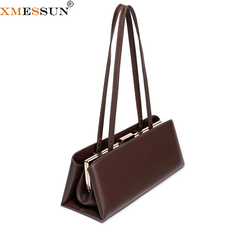 XMESSUN New Metal Frame Shoulder Clip Bag For Women, Luxury Vintage Pu Leather Handbags Trendy Elegant Underarm Evening Bag Ins