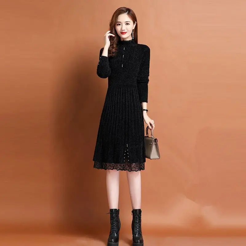 Imitation Mink Fur Knitted Dress New Women's Fur Dress with Bottom Layer Knee High Thick Skirt