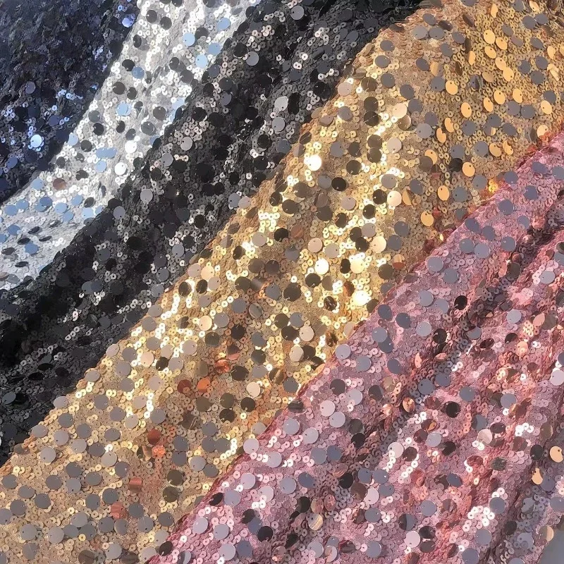 

5mm Fancy Matte Sequins + 12mm Big Dot Glossy Shiny Muliti-Size Metallic Sequin Lace Fabric For Dressgown Clothing