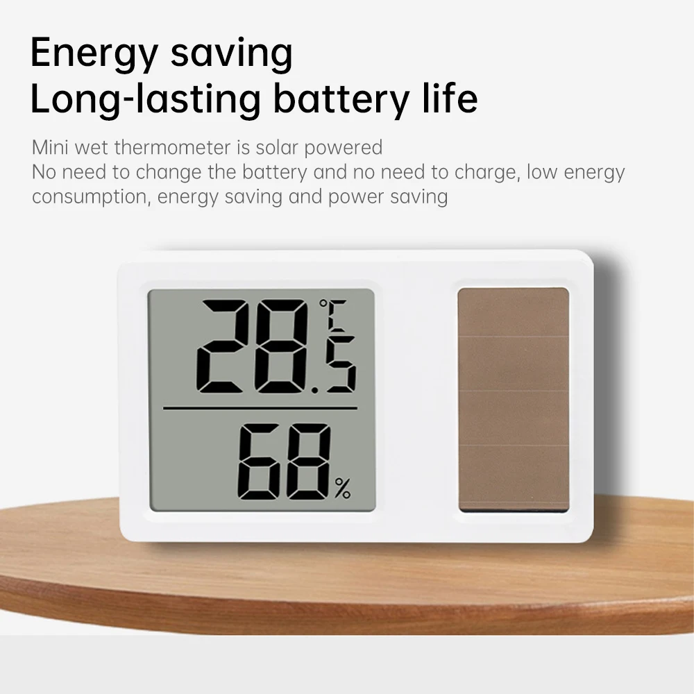 Solar Electronic Digital Temperature and Humidity Meter Mini Portable Temperature Detector -10~50℃ 10~95%RH