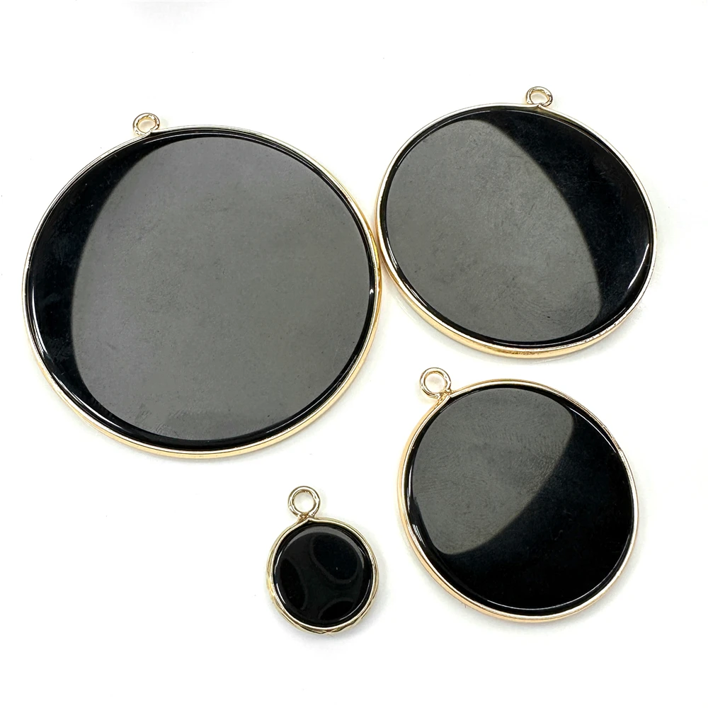 1 2 3 5Pcs Natural Black Agates Slice Pendant Round Flat Stone Pendants Reiki Healing Black Pendants for Jewelry Making Handmade