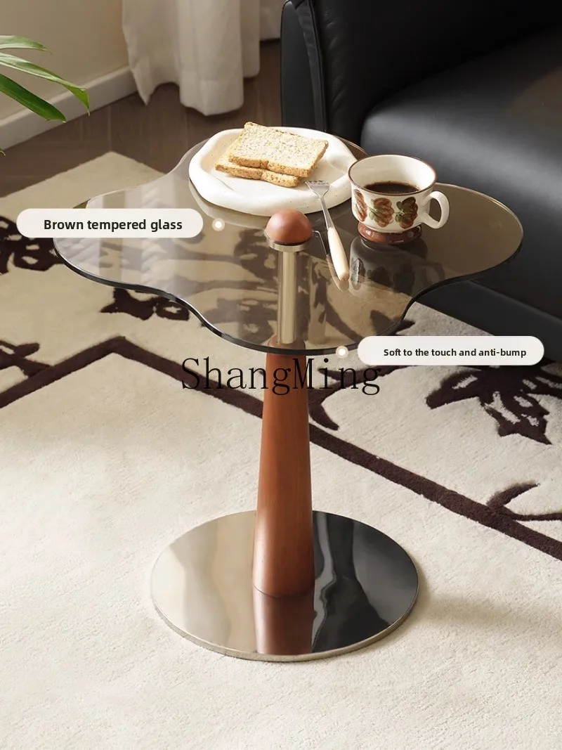 

LXY new Chinese-style movable side table living room sofa glass tea table
