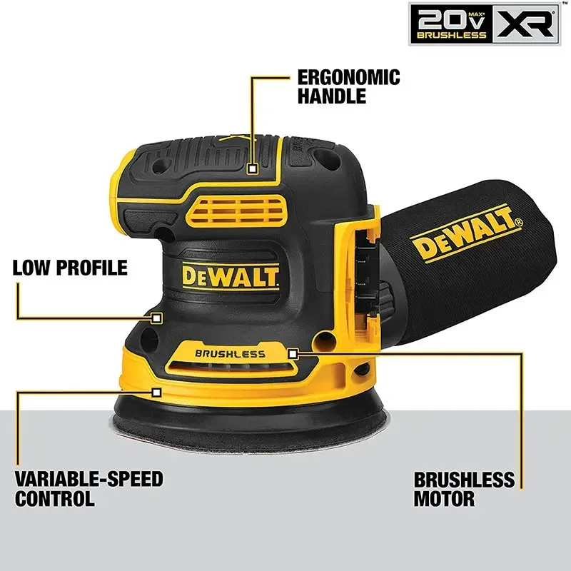 DEWALT-LIJADORA Orbital DCW210B, batería de litio, 20V, sin escobillas, 5 pulgadas, pulidora con vibración de mano, para carpintería, 8000 ~ 12000OPM