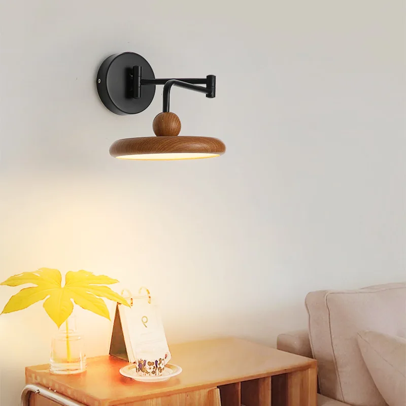 Retro Movable Retractable Wall Lamp American Creative Wood Grain Corridor Lamps European Bedroom Headboard Wall Light