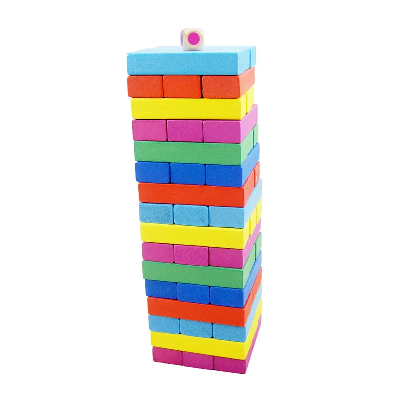 Juguetes Montessori de 48 piezas para bebés, juego de mesa de madera apilada de colores, bloques de rompecabezas grandes apilados