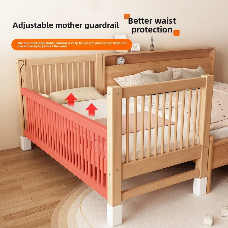 Massief houten kinderbed, beukenhouten splitbed, verbreed klein bed splitbed, hefleuning, wieg