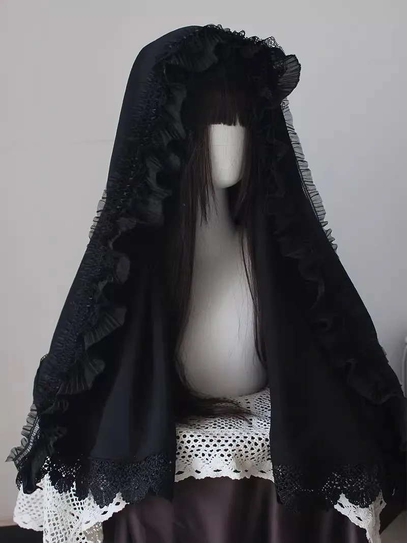 Couvre-chef en voile noir pour femmes et filles, accessoires de Costume de nonne, gothique Lolita, Halloween, carnaval, fête, jeu de rôle, foulard