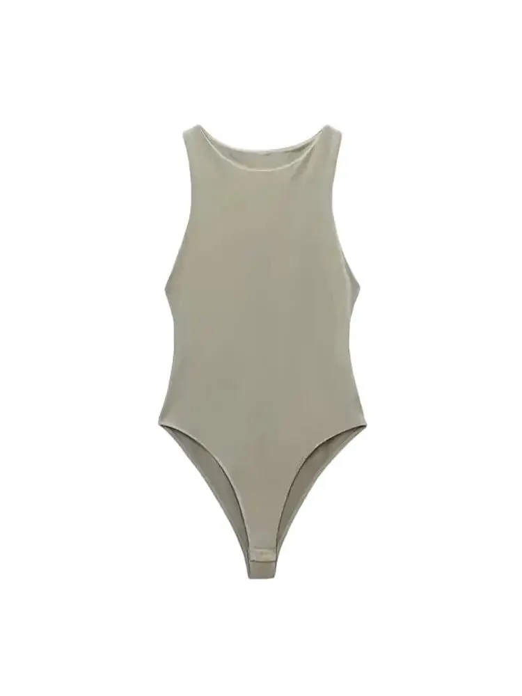 Women Fashion With Halter Neck Skinny Bodysuit Sexy Sleeveless Snap-button Female Playsuits Mujer image 4