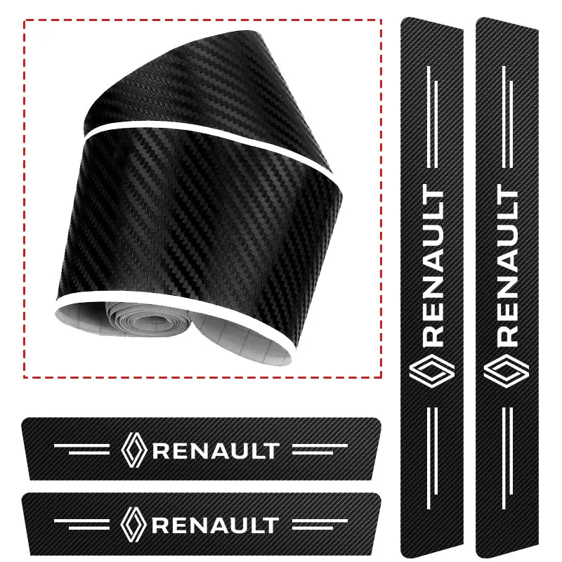 Pegatina para el umbral de la puerta del coche, pegatina de fibra de carbono, antiarañazos, impermeable para el nuevo Renault Clio, Megane, Logan,