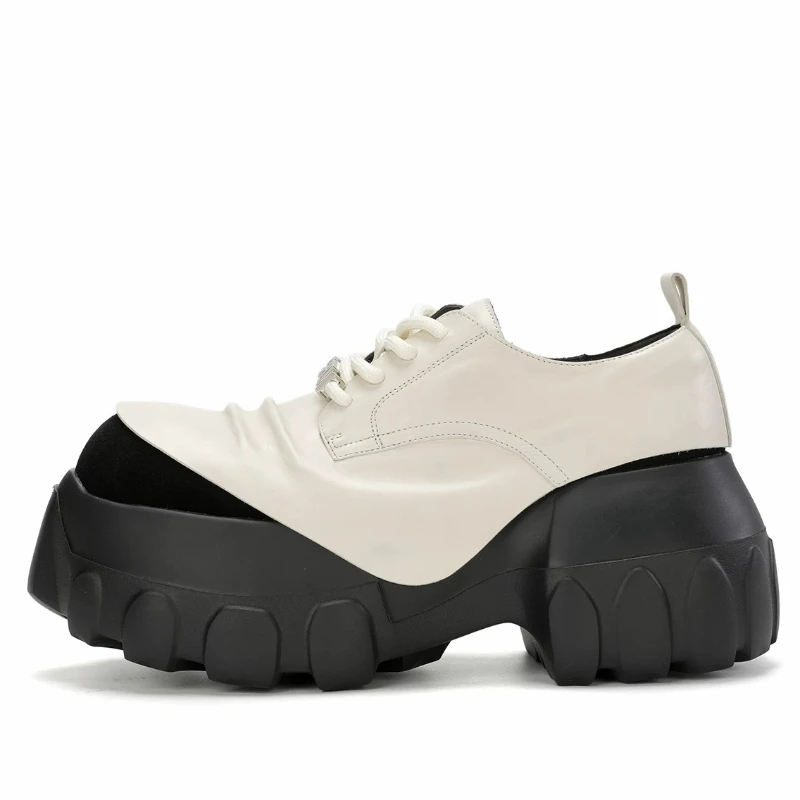 Genuine Leather Thick Soled Derby Shoes Men's British Style Retro Lace Up Casual Leather Shoes Versatile Height Increasing Shoes