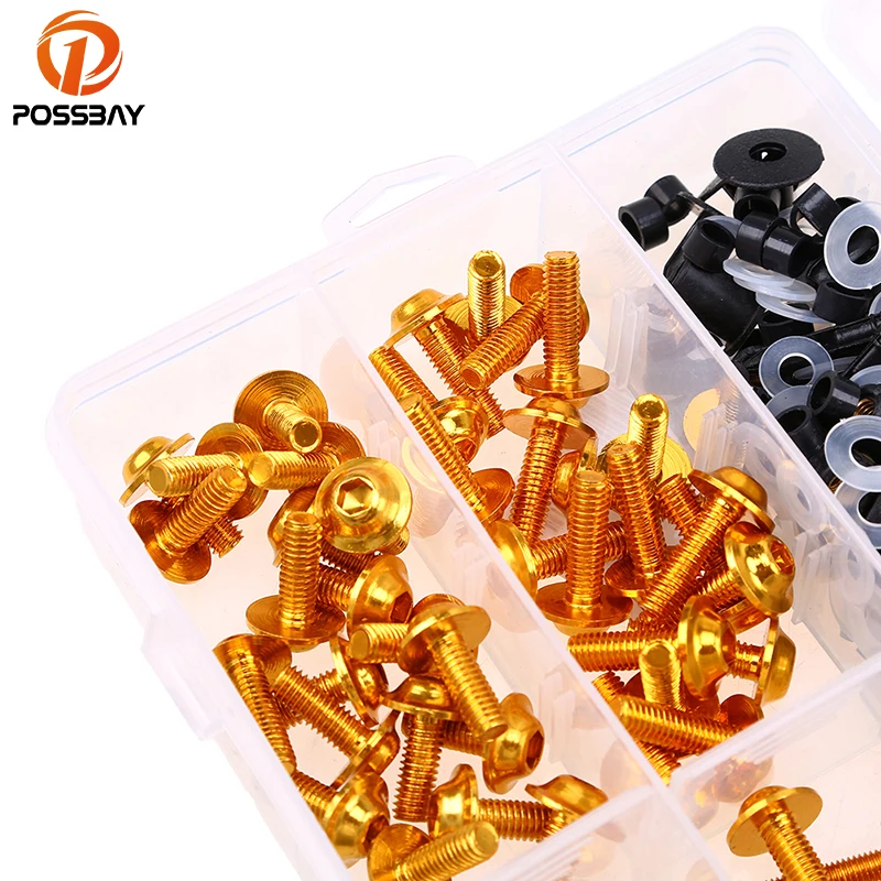 POSSBAY 223Pcs Motorcycle Fairing Bolts Kit Fastener Clips Screws Fit for Yamaha Suzuki Harley Iron Motorbike Bolts