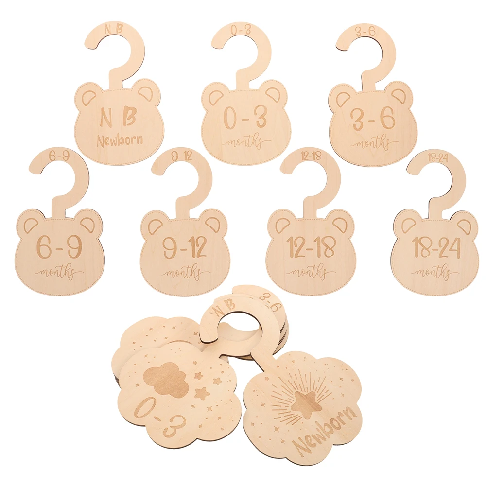 

14pcs Baby Wooden Clothes Cute Cloud Bear Design For Newborn To 24 Months Nursery Closet Dividers Baby Clothes Size Wood Closet