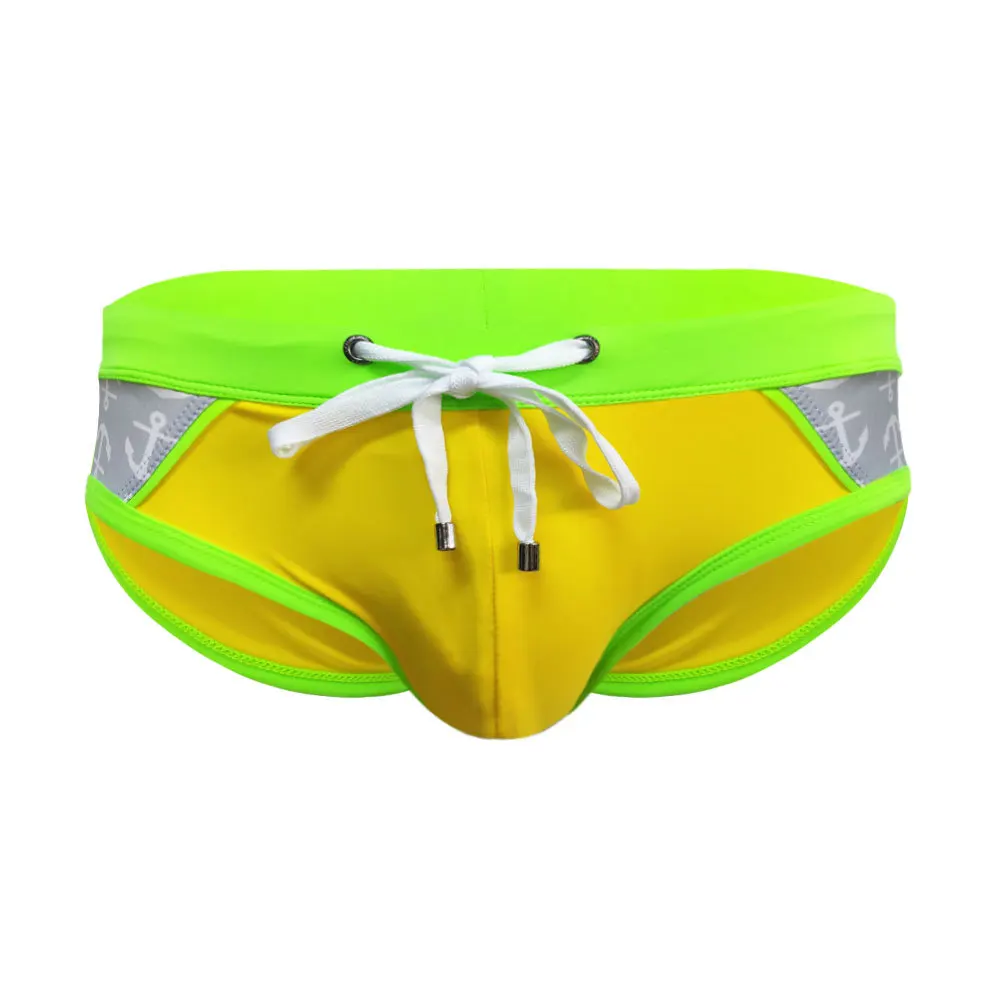 Men's color matching trunks with cup three-dimensional pocket sexy fashion swimming pool beach Internet celebrity briefs cw84041