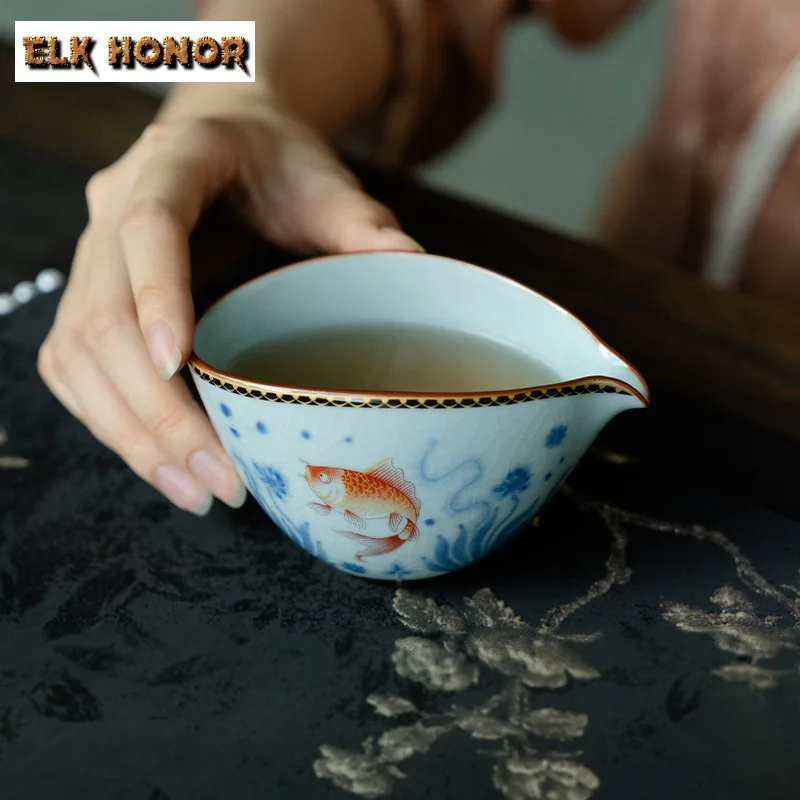 200 مللي أزور رو فرن رسمت باليد إبريق شاي السمك صب الشاي تشا هاي موزع العدالة كوب الشاي الأبيض معرض القدح Teaset لوازم