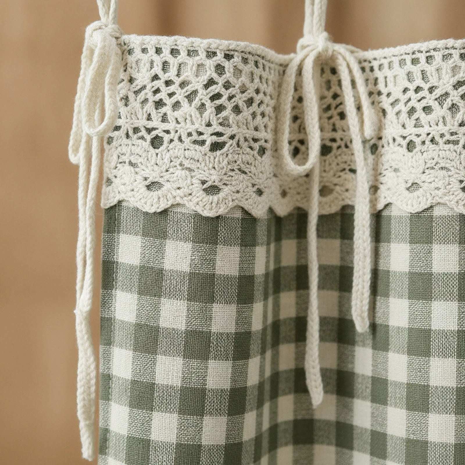 Gingham Curtain Checkered Tie Top Curtain Gingham Curtains Cotton-Linen Window Treatment Half-Length for Cabinet, Doorway