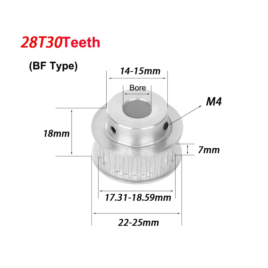 1/5Pcs 2GT 28T 30Toothed 2M BF Type Synchronous Wheel  Width 7mm Aperture 4/5/6~8mm Printer Synchronous Belt Wheel