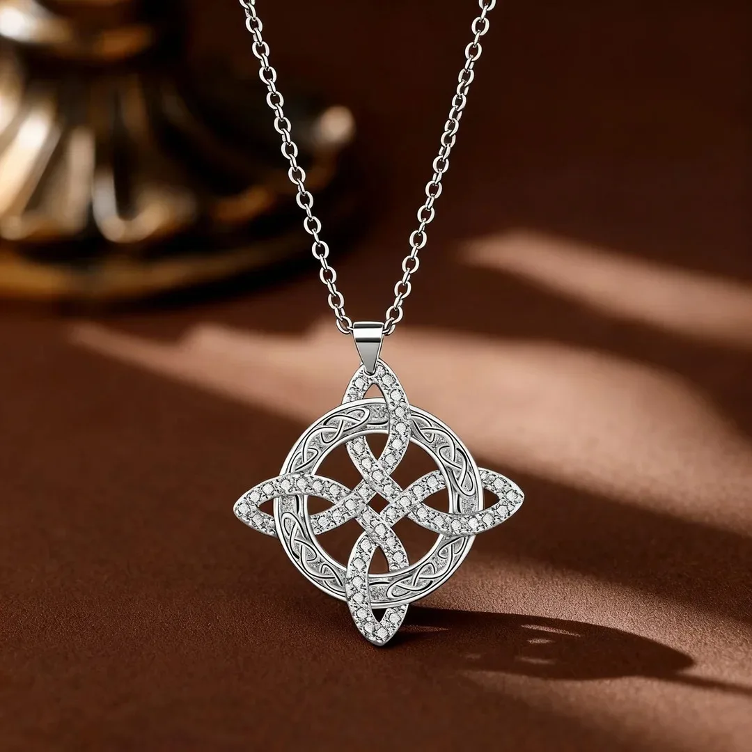 Fashion Witch Celtic Knot Pendant Necklace For Women Luxury Gold/Silver Color White Crystal Necklace Women Wedding Jewelry