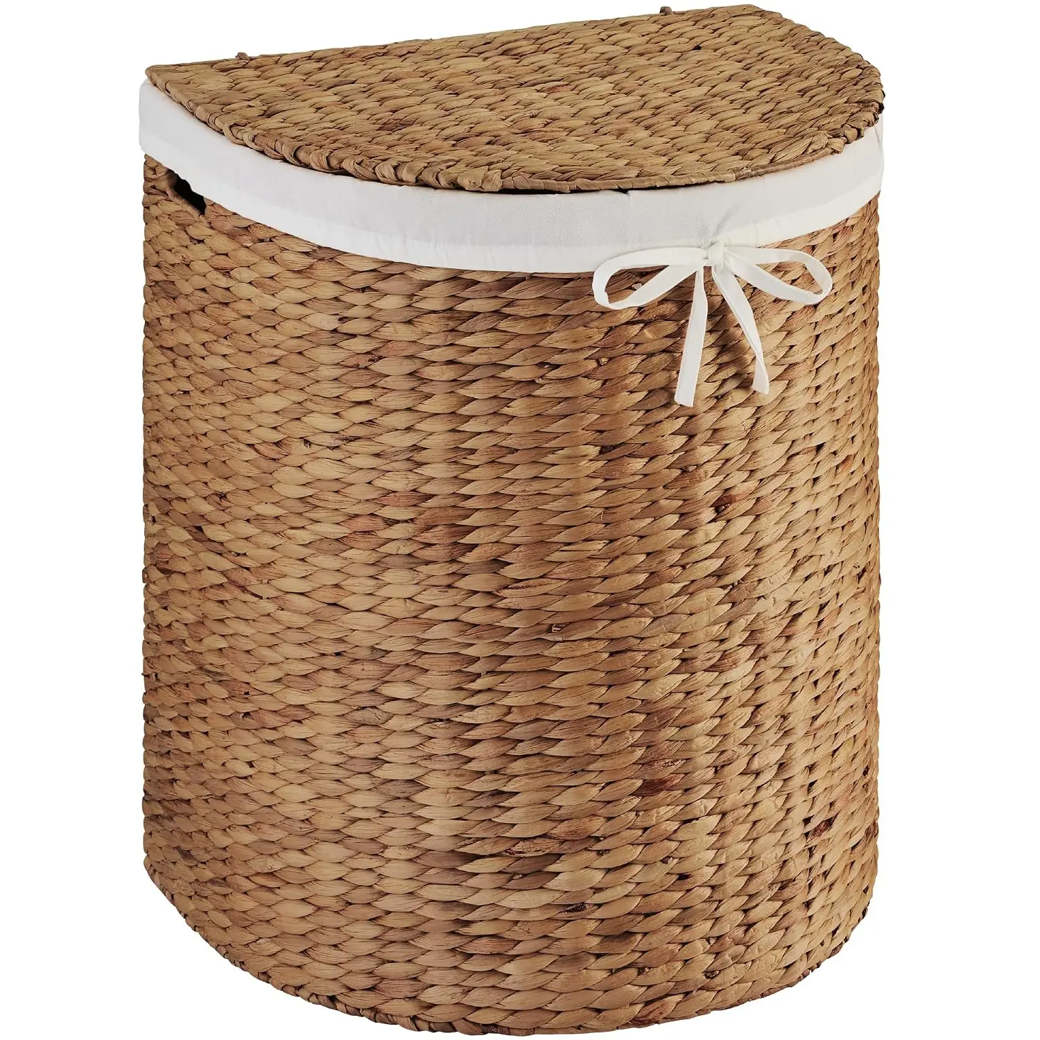 Half Moon Laundry Hamper w/Lid, Woven Half Round Laundry Basket, w/Removable Liner & Bult-in Handles for Bathroom, Bedroom