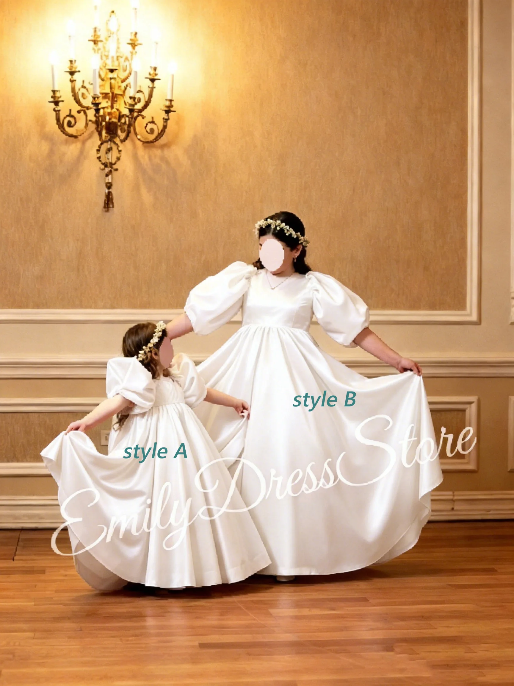 

Sister Of Bride Custom Ivory Flower Girl Dress For Wedding Satin Puffy Special Occasion Kids Birthday First Communion Ball Gown