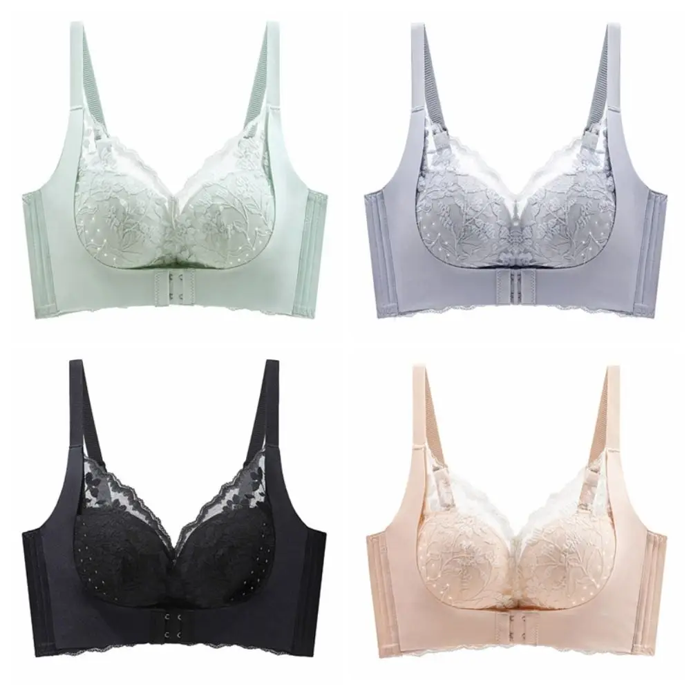 Breathable 3/4 Cup Push Up Bra Lace Broad Strap Wireless Bra Shockproof Close-fitting Deep V Bra Women