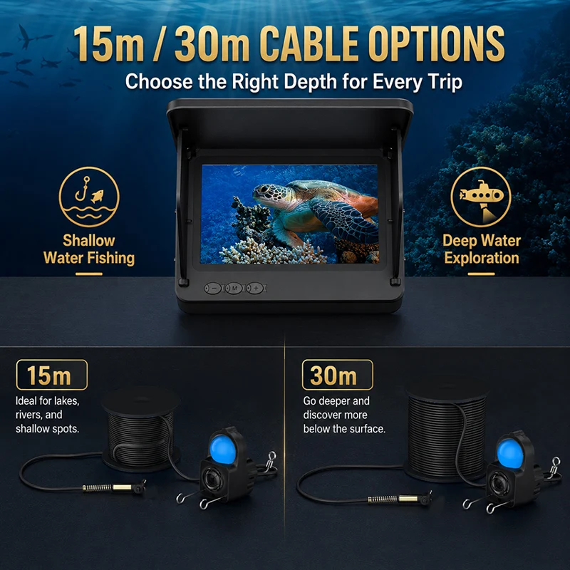 Fish Finder Underwater Camera 1080P HD Monitor Night Vision Depth Finder Sonar Portable Ice Lake Sea Boat Fishing Rechargeable