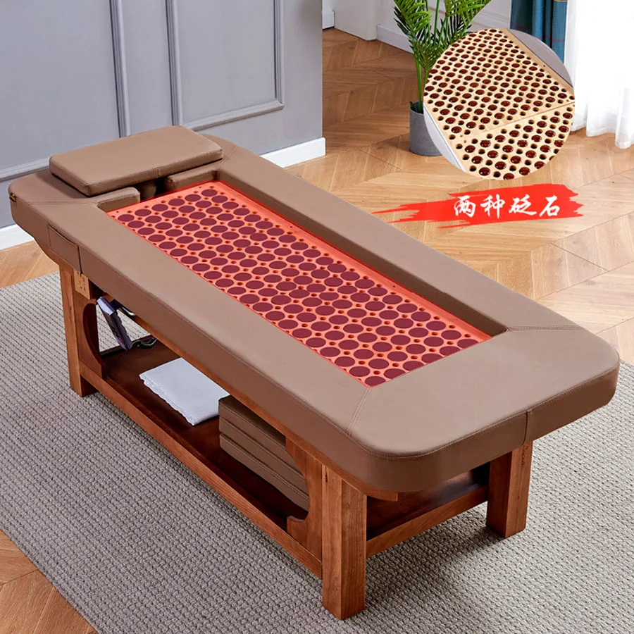 Cama de masaje profesional para salón, cama de masaje de lujo, cojín de madera para piernas con calor, cuerpo completo, Camillas eléctricas, cama de